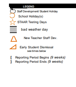 District School Academic Calendar Legend for Dubose Intermediate