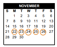 District School Academic Calendar for Saenz El for November 2021