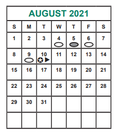 District School Academic Calendar for Admin Services for August 2021