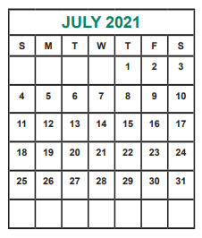 District School Academic Calendar for Alief Middle for July 2021