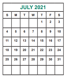 District School Academic Calendar for Admin Services for July 2021