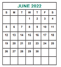 District School Academic Calendar for Cummings Elementary for June 2022