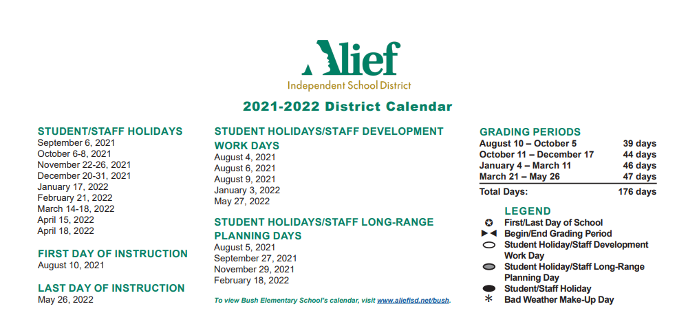 District School Academic Calendar Key for Alexander Elementary