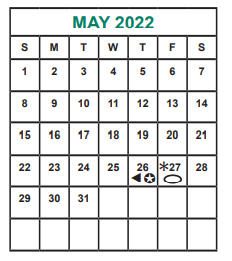 District School Academic Calendar for Admin Services for May 2022