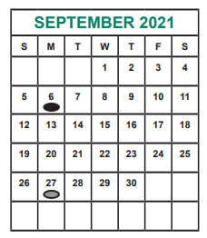 District School Academic Calendar for Miller Intermediate for September 2021