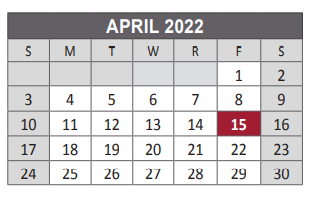 District School Academic Calendar for Lowery Freshman Center for April 2022