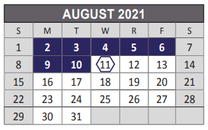 District School Academic Calendar for Lowery Freshman Center for August 2021