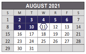 District School Academic Calendar for Anderson Elementary School for August 2021