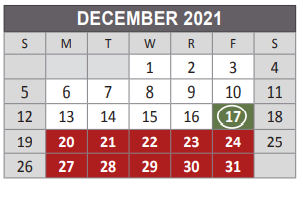 District School Academic Calendar for Lowery Freshman Center for December 2021