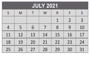 District School Academic Calendar for Anderson Elementary School for July 2021