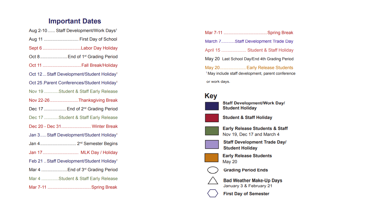District School Academic Calendar Key for Vaughan Elementary School