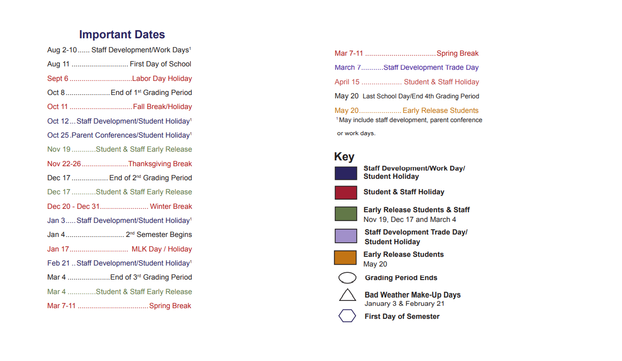 District School Academic Calendar Key for Anderson Elementary School