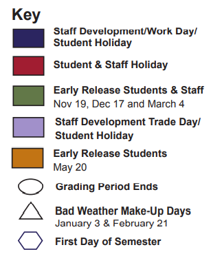 District School Academic Calendar Legend for Vaughan Elementary School