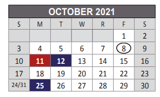 District School Academic Calendar for Reed Elementary School for October 2021