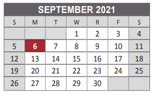 District School Academic Calendar for Lowery Freshman Center for September 2021
