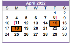 District School Academic Calendar for Alpine H S for April 2022