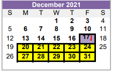 District School Academic Calendar for Alpine H S for December 2021
