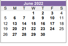 District School Academic Calendar for Alpine H S for June 2022