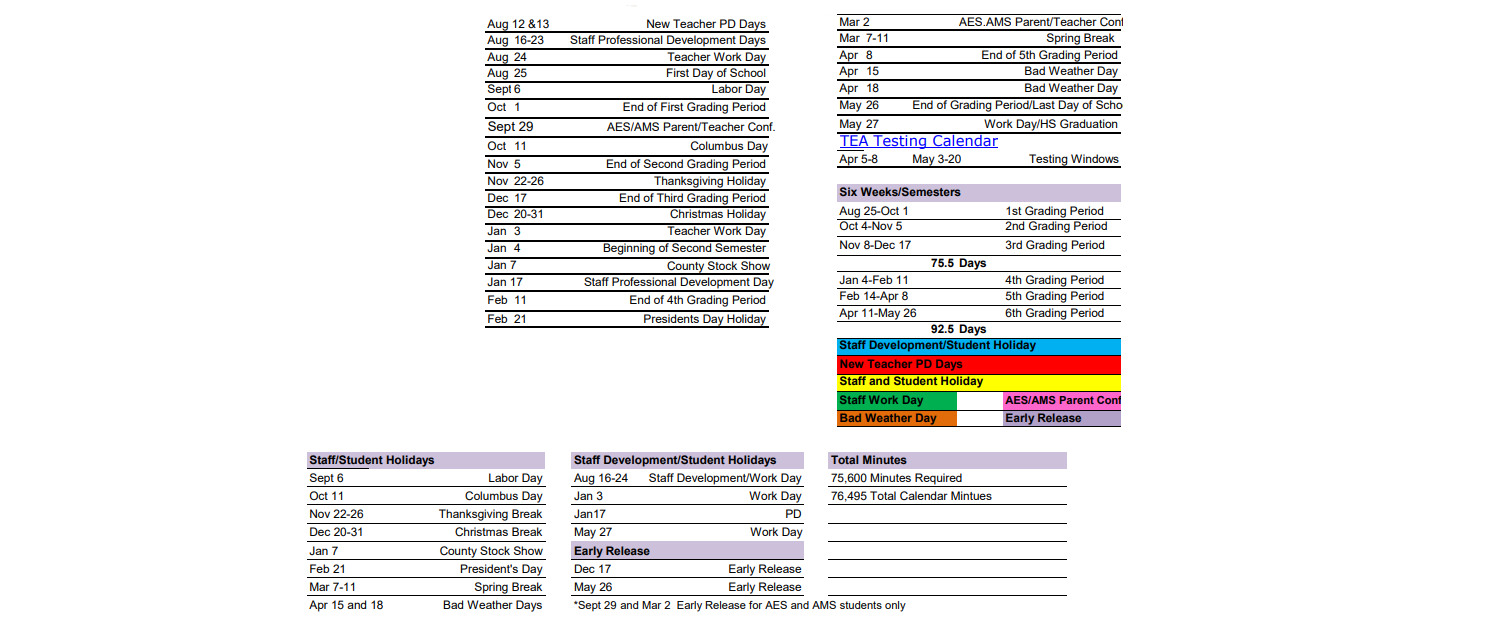 District School Academic Calendar Key for Alpine Elementary