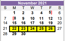 District School Academic Calendar for Alpine H S for November 2021