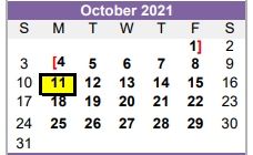 District School Academic Calendar for Alpine H S for October 2021