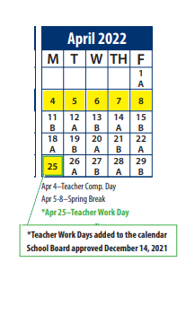 District School Academic Calendar for Snow Springs School for April 2022