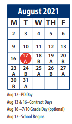 District School Academic Calendar for At Risk-summit Jr High for August 2021