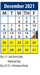 District School Academic Calendar for Harvest Elementary for December 2021