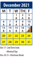 District School Academic Calendar for Valley View School for December 2021