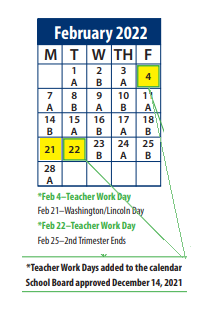 District School Academic Calendar for Serv By Appt for February 2022