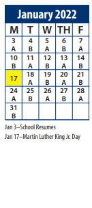 District School Academic Calendar for East Shore High for January 2022
