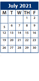 District School Academic Calendar for Cedar Valley School for July 2021