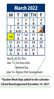 District School Academic Calendar for Dan W. Peterson for March 2022