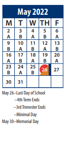 District School Academic Calendar for Alpine Transition & Employment Center for May 2022