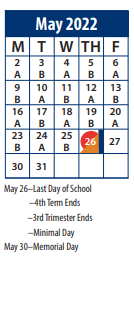 District School Academic Calendar for Saratoga Shores School for May 2022