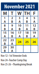 District School Academic Calendar for Deerfield School for November 2021