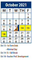 District School Academic Calendar for Oak Canyon Jr High for October 2021