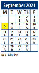 District School Academic Calendar for Cedar Ridge School for September 2021