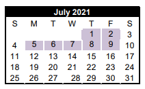 District School Academic Calendar for Alto Elementary for July 2021