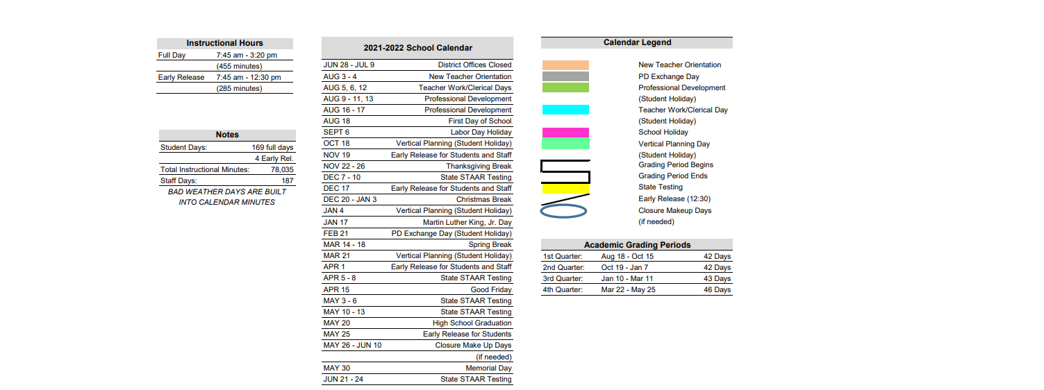 District School Academic Calendar Key for Alto Elementary