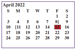 District School Academic Calendar for Juvenile Justice Alternative for April 2022