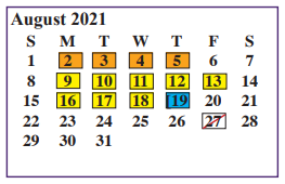 District School Academic Calendar for Juvenile Justice Alternative for August 2021