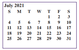 District School Academic Calendar for Alvarado Alternative School for July 2021