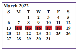 District School Academic Calendar for Juvenile Justice Alternative for March 2022