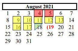 District School Academic Calendar for Assets for August 2021