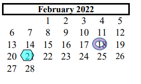 District School Academic Calendar for Brazoria Co J J A E P for February 2022