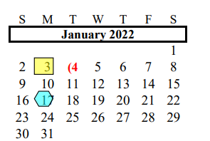 District School Academic Calendar for G W Harby Junior High for January 2022