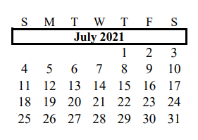 District School Academic Calendar for Assets for July 2021