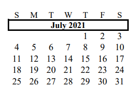 District School Academic Calendar for Brazoria Co J J A E P for July 2021