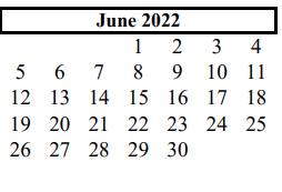 District School Academic Calendar for G W Harby Junior High for June 2022